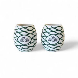 Tequila Patrón Bee Hive Agave Tiki Mug Cups 2pc Ceramic Barware Green White